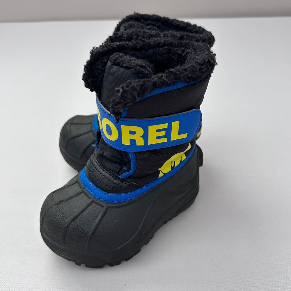 Sorel Snow Commander Boots Little Kids 6 Black Blue Waterproof Insulated Winter